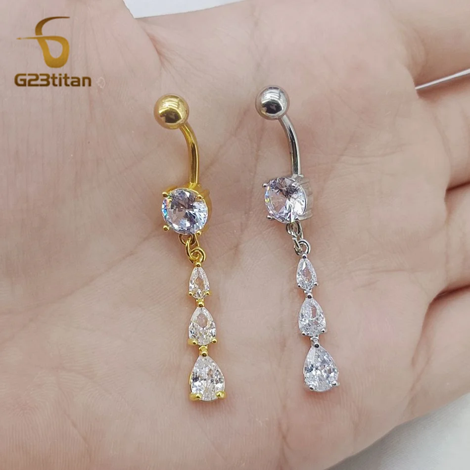 G23Titan 14G CZ циркон белый капелька пупок ювелирные изделия для женщин