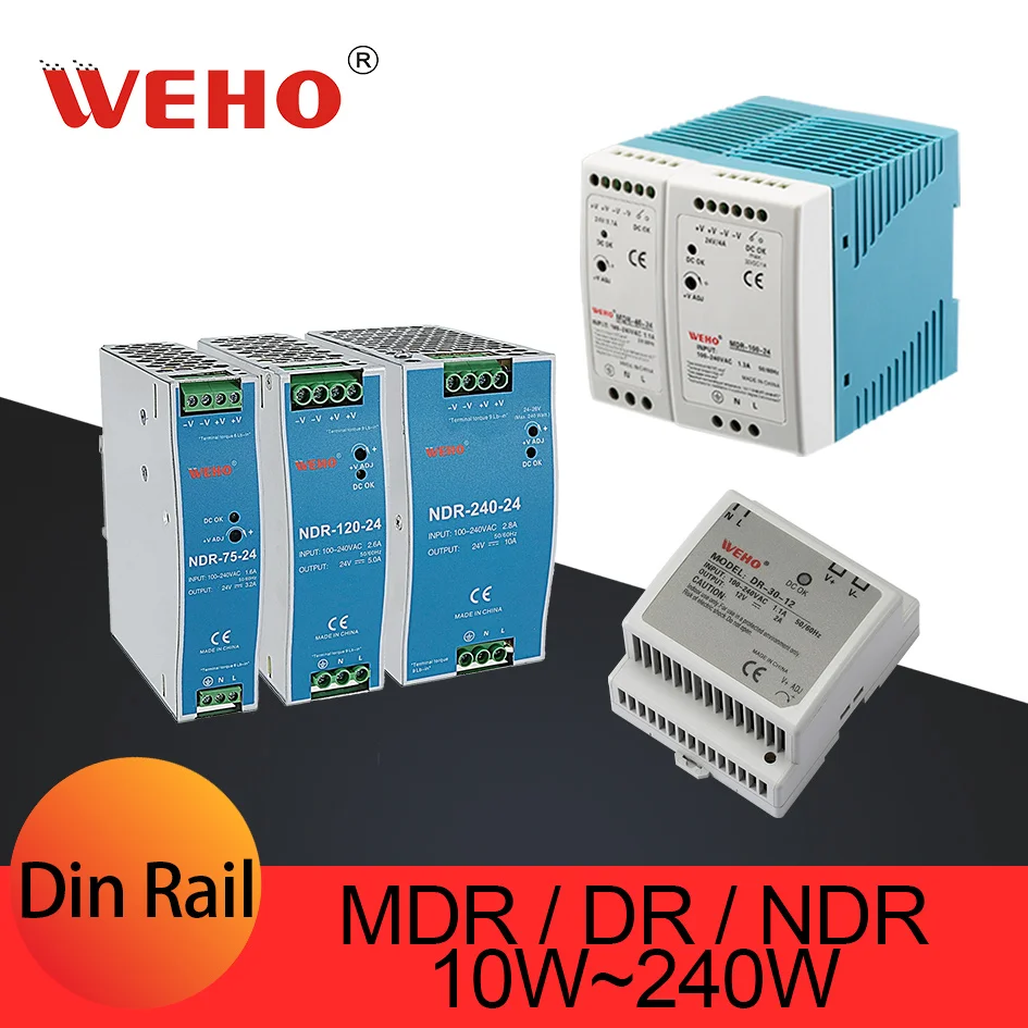 

Free Shipping Din Rail Switch Power Supply 10W 20W 30W 40W 45W 60W 75W 100W 120W 240W Input AC 100~240v DC Output 12V 24V 48V