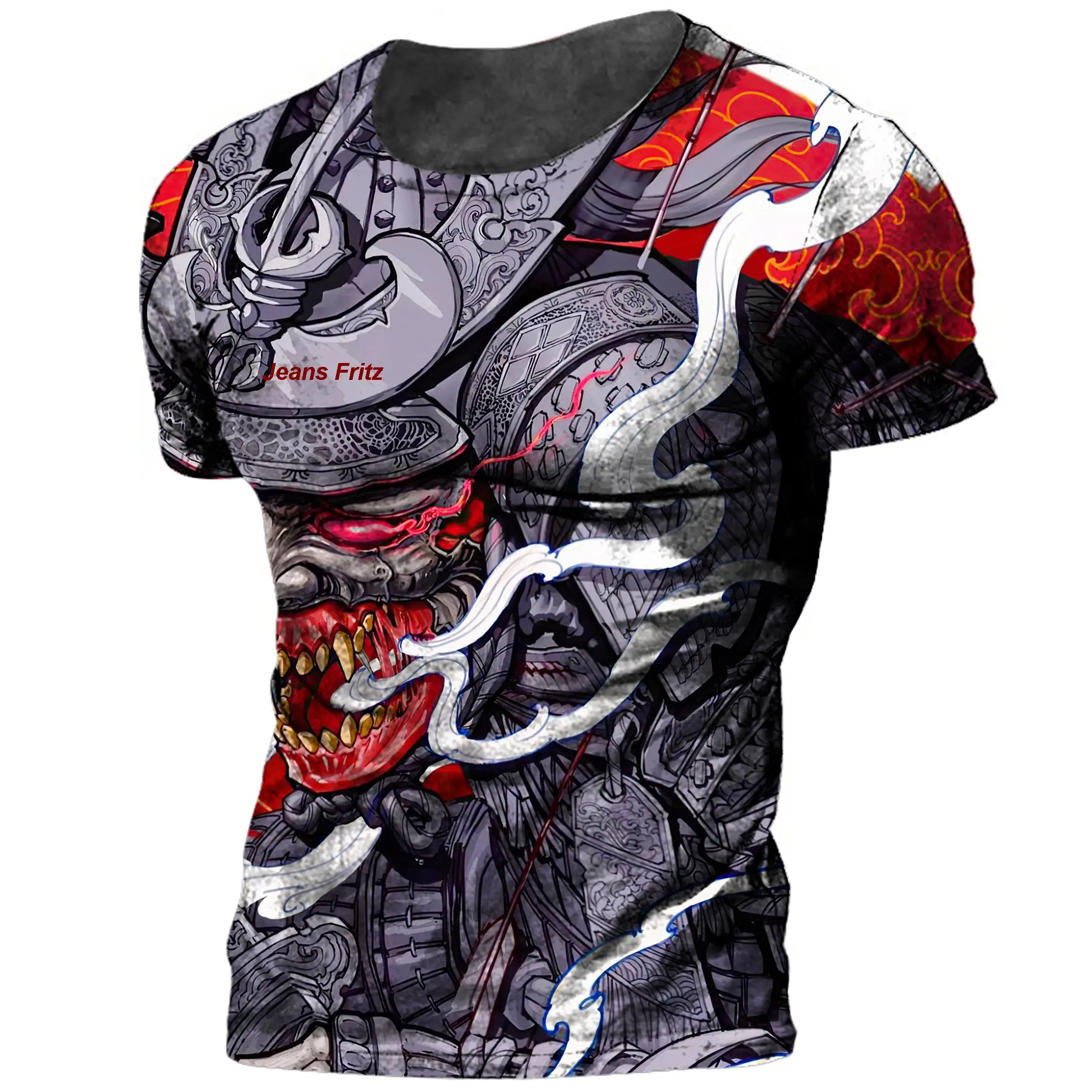 

2023 New Punk Cool StreetwearJapan Samurai Print Men's T Shirt Summer O-neck Oversized Tees Casual Short Sleeved Pullover Tops