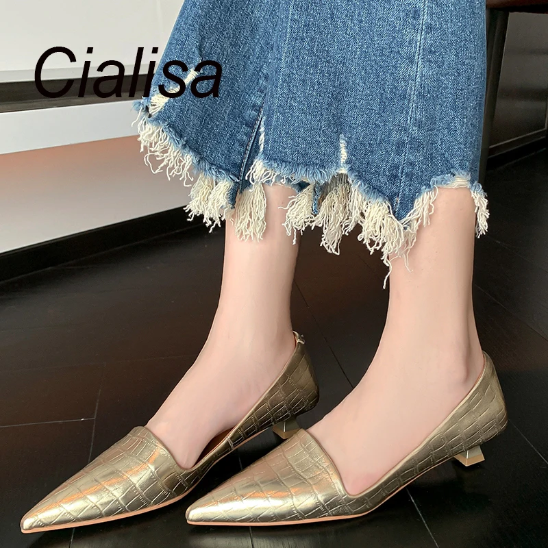 Cialisa Pointed Toe Women Shoes 2023 Spring Pumps Genuine Leather Handmade Party Dress Low Heels Female Footwear Size 33-40 New