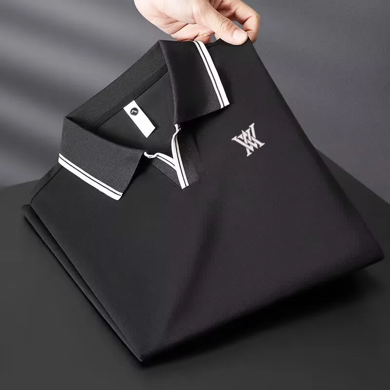 2023 Golf Summer New Embroidered Polo Shirt Men's Fashion Youth Short Sleeve Slim Turn V-neck T-shirt Men