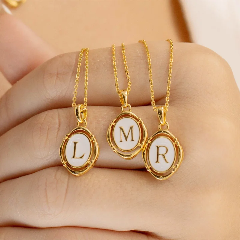 

Original Gold Color Stainless Steel Vintage Letter Oval Pendant Necklace for Women Initial 26 Alphabet Jewelry Gift