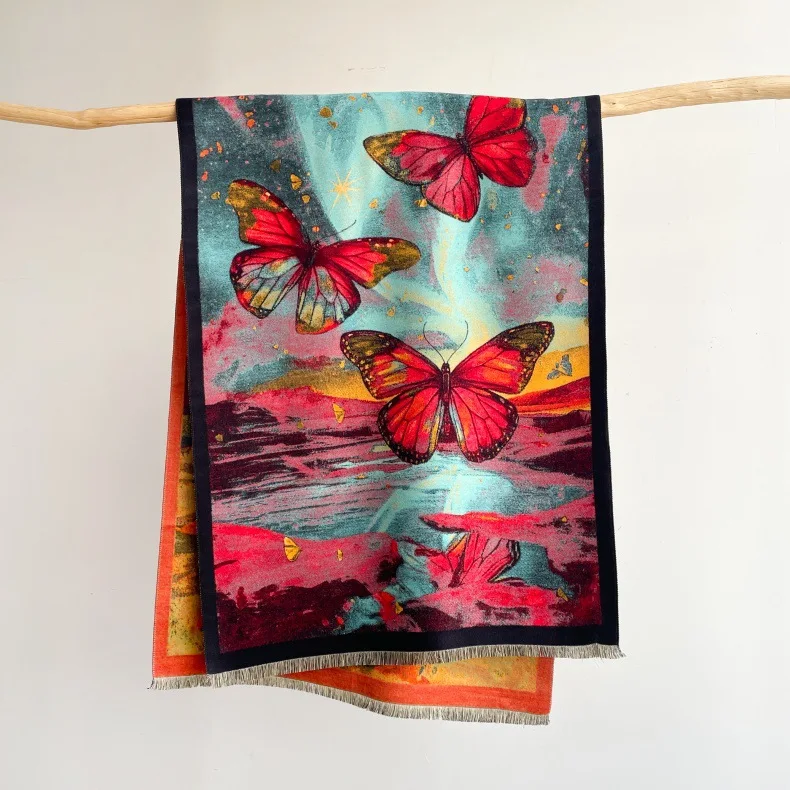 Красочный мультяшный кот 2024 новый роскошный зимний толстый теплый длинный шарф с