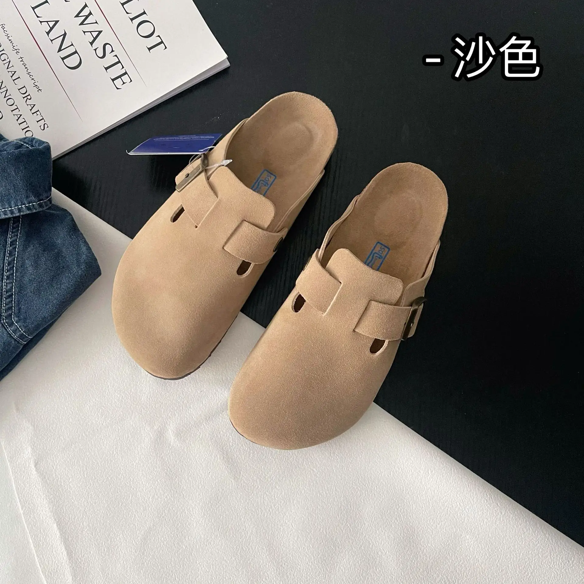 Women's Slippers Summer 2023 Genuine Leather Cork Round Toe Couple Flat Shoes Man Outdoor Casual Shoes Suede Foam Ladies Shoes