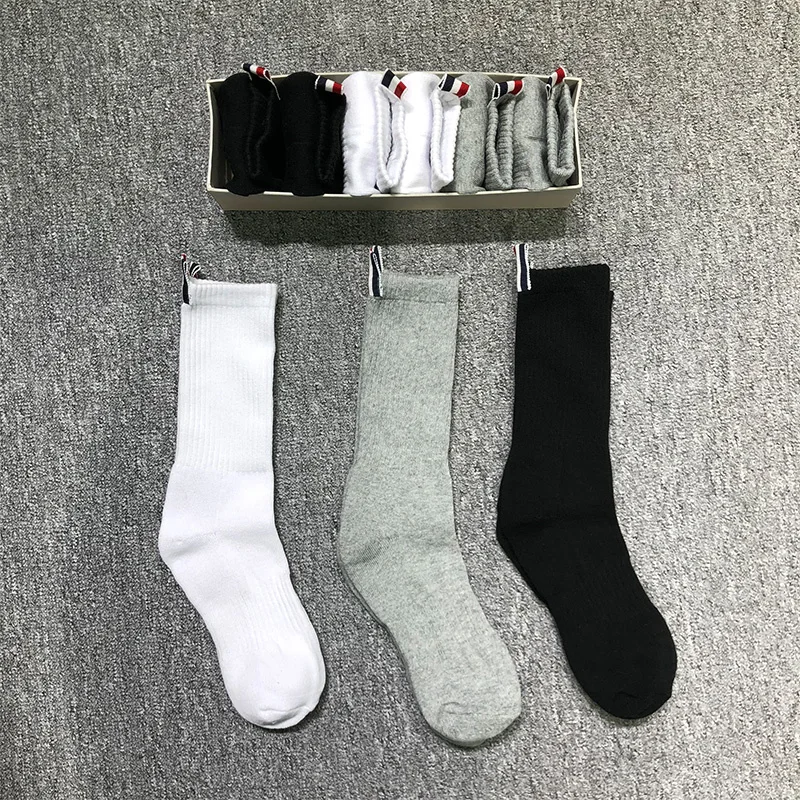 

TB THOM Men's Socks Luxury Brand Pure Color Socks Women's Cotton Casual Stockings Street Fashion Wholesale TB Socks Ins 3 Pairs