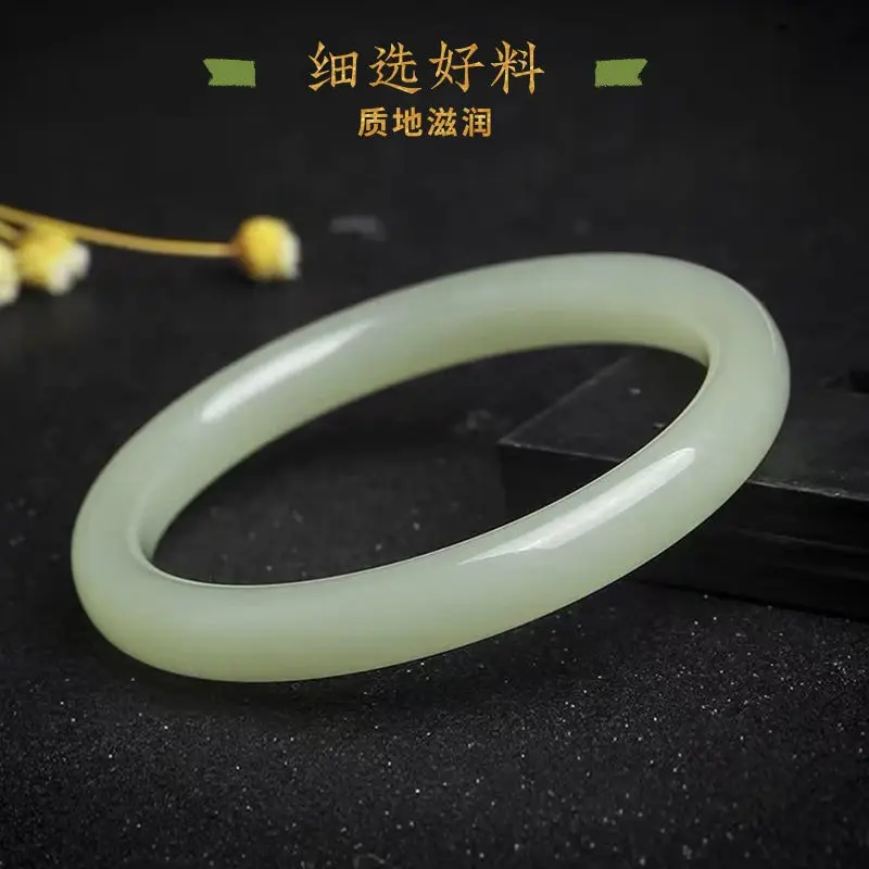 

Natural real chalcedony hetian jade bangle round bar jadeite bangle cyan jade for woman temperament gift bracelets