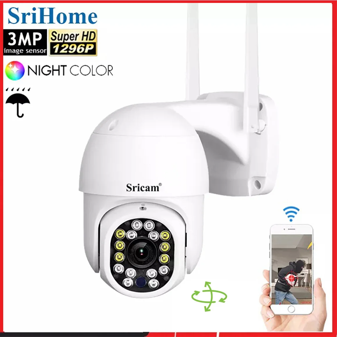 

Sricam SP028 3MP PTZ WiFi Camera 1296P Ai Auto Tracking Outdoor IP Camera Two-Way Audio IR Night Vision Video CCTV Surveillance