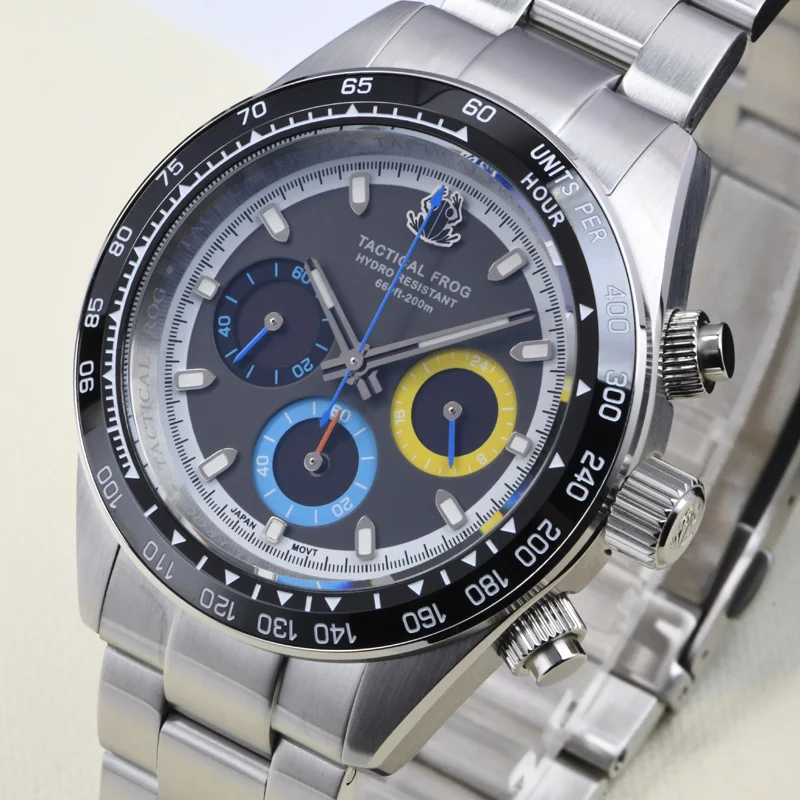 Фото Тактические часы Frog Watch из нержавеющей стали с подсветкой BGW-9, водонепроницаемые до 200 метров, хронограф, сапфировое стекло, механизм VS75 с солнечной батареей. №4
