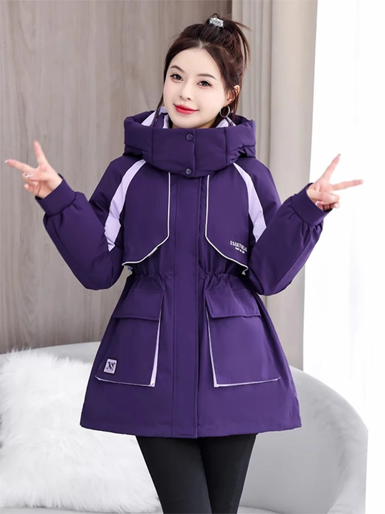 Parker Cotton-padded jacket Outerwear Mid-Length Elegant Women Winter Rushed Cotton-Padded Coat Contrast Color Fashion Loose ...