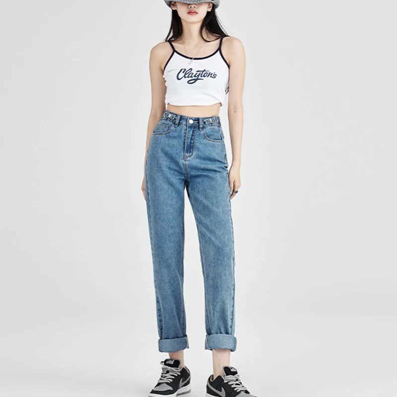 

Женские джинсы Harun, новинка 2023, эластичные облегающие повседневные джинсовые брюки, укороченные брюки, брюки для мам с высокой талией и редисом, женские джинсы на пуговицах