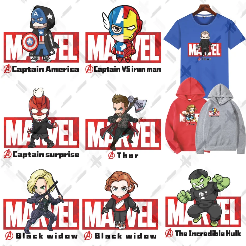 Фото Термонаклейки с героями мультфильмов Marvel, Человек-паук, Тор, Железный человек, Халк №1