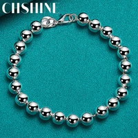 chshine 925 sterling silver 8mm smooth beads ball bracelet for women fashion wedding engagement party charm jewelry