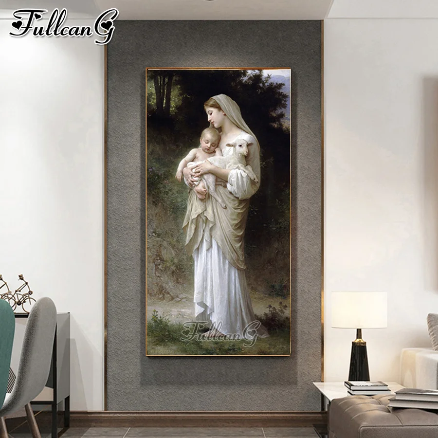 

Абстрактная картина с изображением Иисуса и Девы Марии для малышей, алмазная живопись большого размера, вышивка крестиком, мозаика, вышивка...