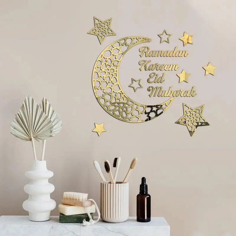 

3D Eid Wall Art Decoration Moon Star Acrylic Wall Stickers Islam Muslim Self-adhesive Wall Stickers Home Decorations