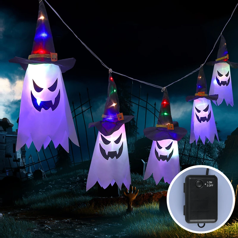 

Flying Witch Hats LED String Halloween LED Lights Wizard Hat Hanging Decorations Ghost Festival Horror Atmosphere Room Lighting