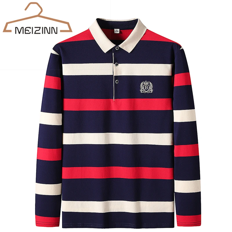 

Fashion Casual Embroidery Polo Men Brand 2022 Spring High Quality Business Long Sleeves Polo Shirts Slim Cotton Stripe Men Polo