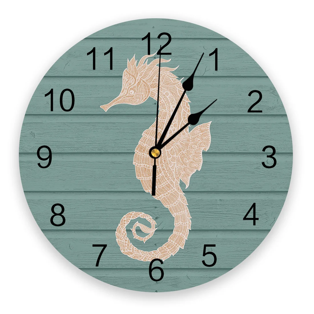 

Seahorse Cyan Wood Texture Bedroom Wall Clock Large Modern Kitchen Dinning Round Wall Clocks Living Room Watch Home Decor