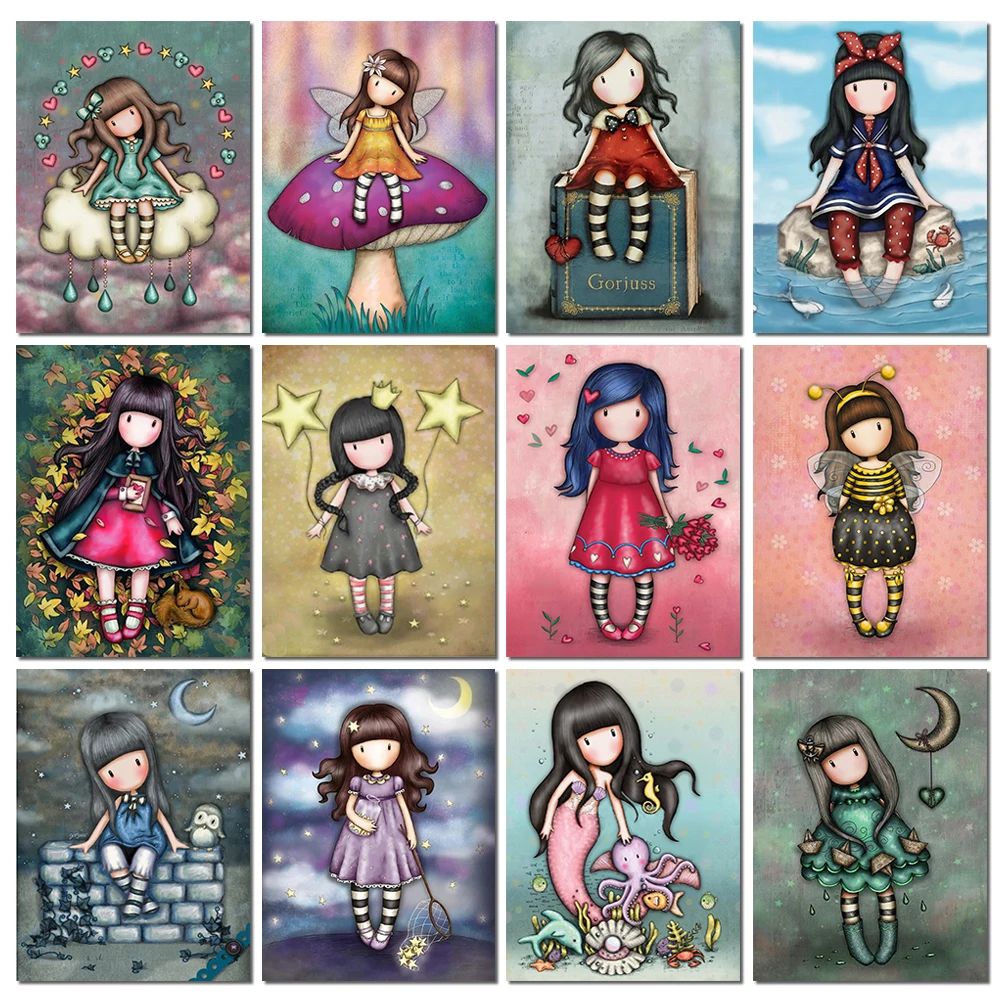 

DIY 5D Diamond Painting Cartoon Girl Full Square Diamond Embroidery Mosaic Portrait Cross Stitch Kit Home Decor Gift New Product