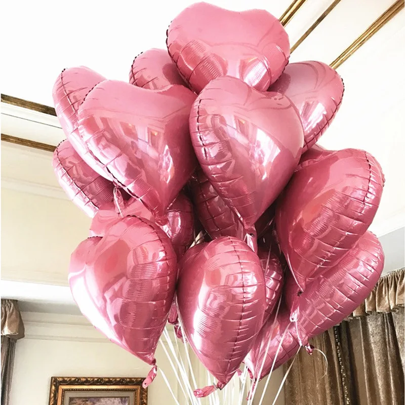 Globos inflables de helio en forma de corazón para boda, decoración de fiesta de feliz cumpleaños, metálico, 5 piezas, 18 pulgadas, 45cm