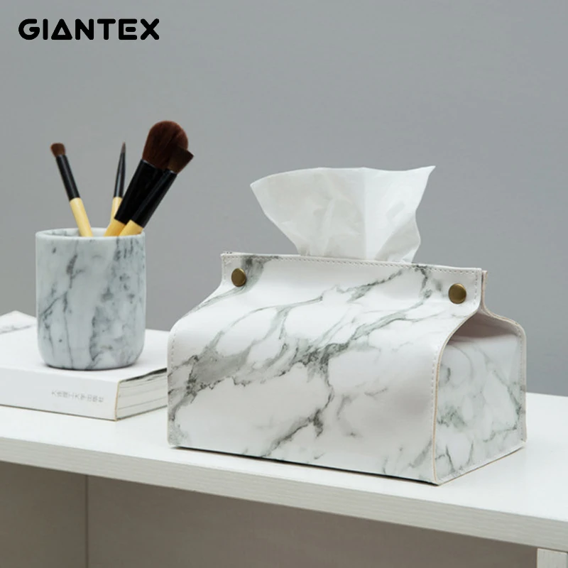 

Tissue Case Box Container PU Leather Marble Pattern Napkin Tissue Holder Papers Bag Cosmetic Box Case Pouch Organizer