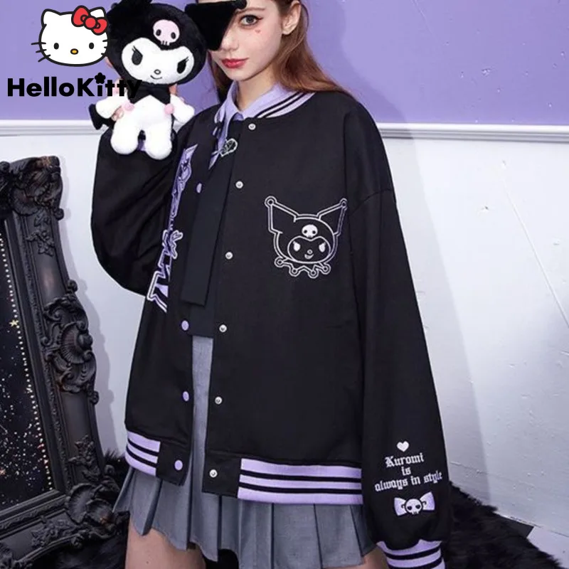 

Куртка-бомбер Sanrio Kuromi Y2k женская, винтажная Черная куртка-бомбер в стиле Харадзюку, классная уличная одежда в Корейском стиле для девочек, 2023