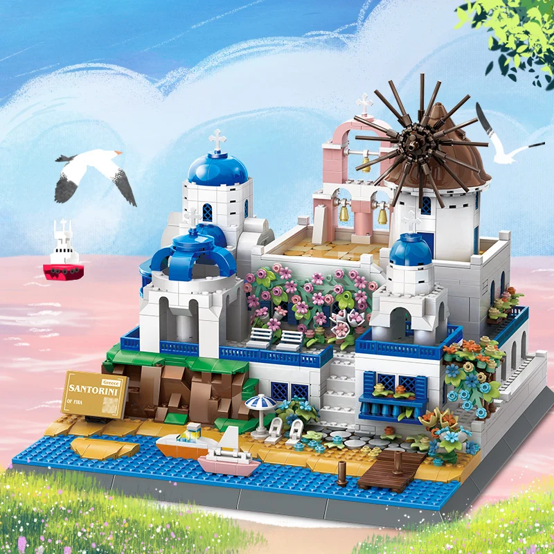 

Санторини-Фира, Греция строительные блоки кирпичи мальчик и девочка подарок креативные сборочные игрушки