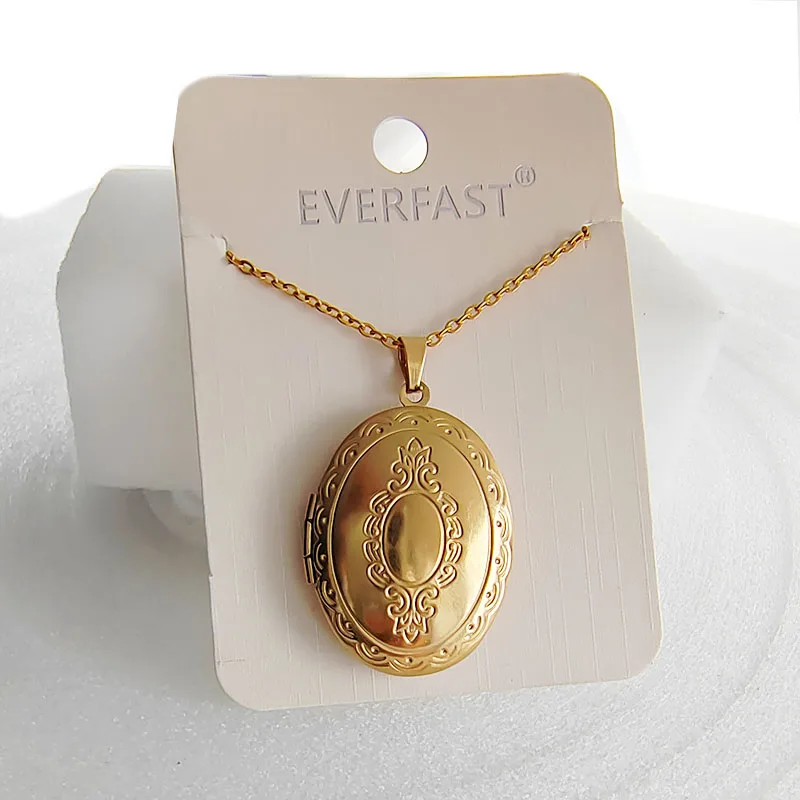 1pc Engraved Flower Oval Stainless Steel Photo Frame Pendant Lucky Charms Locket Necklaces Women Men Family Memorial Jewelry images - 6