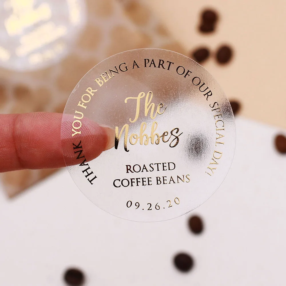 50 шт. персонализированные свадебные наклейки золотая фольга круглые прозрачные