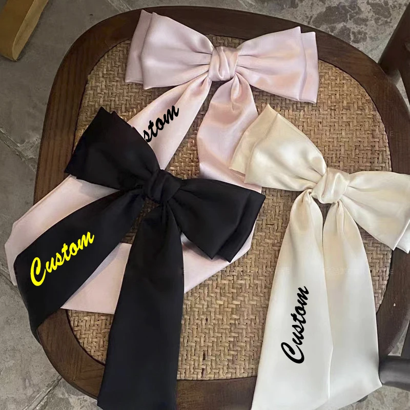 Персонализированные банты Заколки для волос Вышивка Имя и логотипом Большие