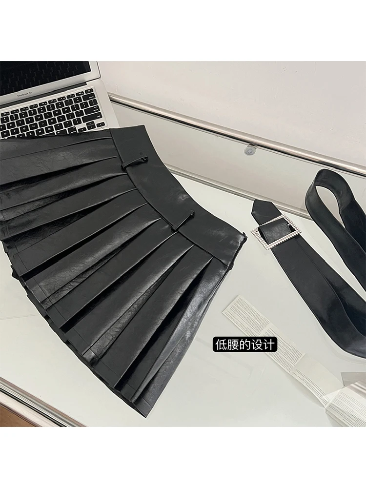 Юбка женская трапециевидная из ПУ кожи с высокой талией в готическом стиле