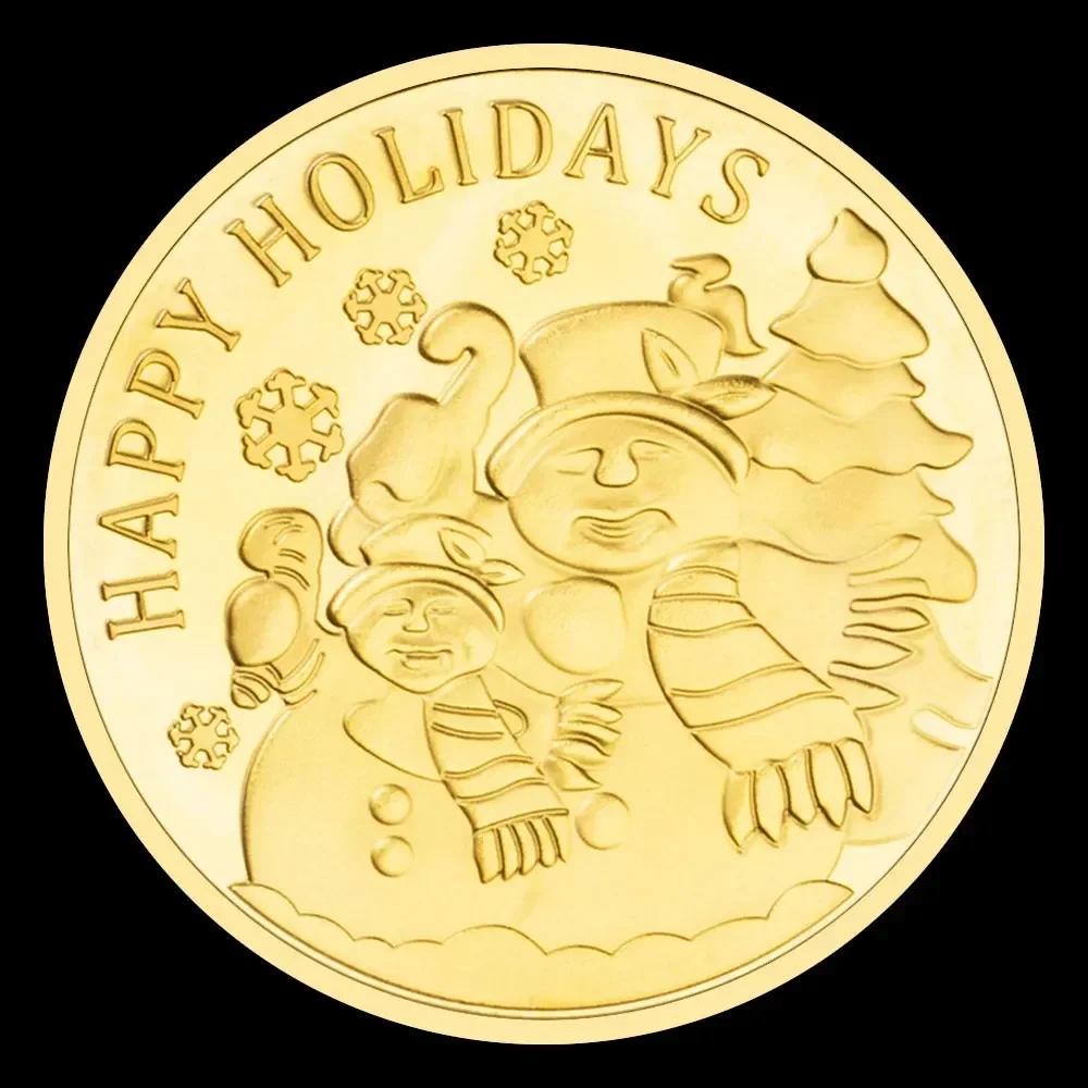 Happy Holiday Merry Christmas Souvenirs Coins Golden Plated Xmas Gift Santa Claus Wishing Coin Creative Present