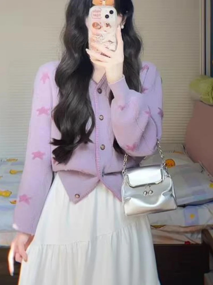 Корейский модный кардиган с пятиконечной звездой жаккардовые однобортные