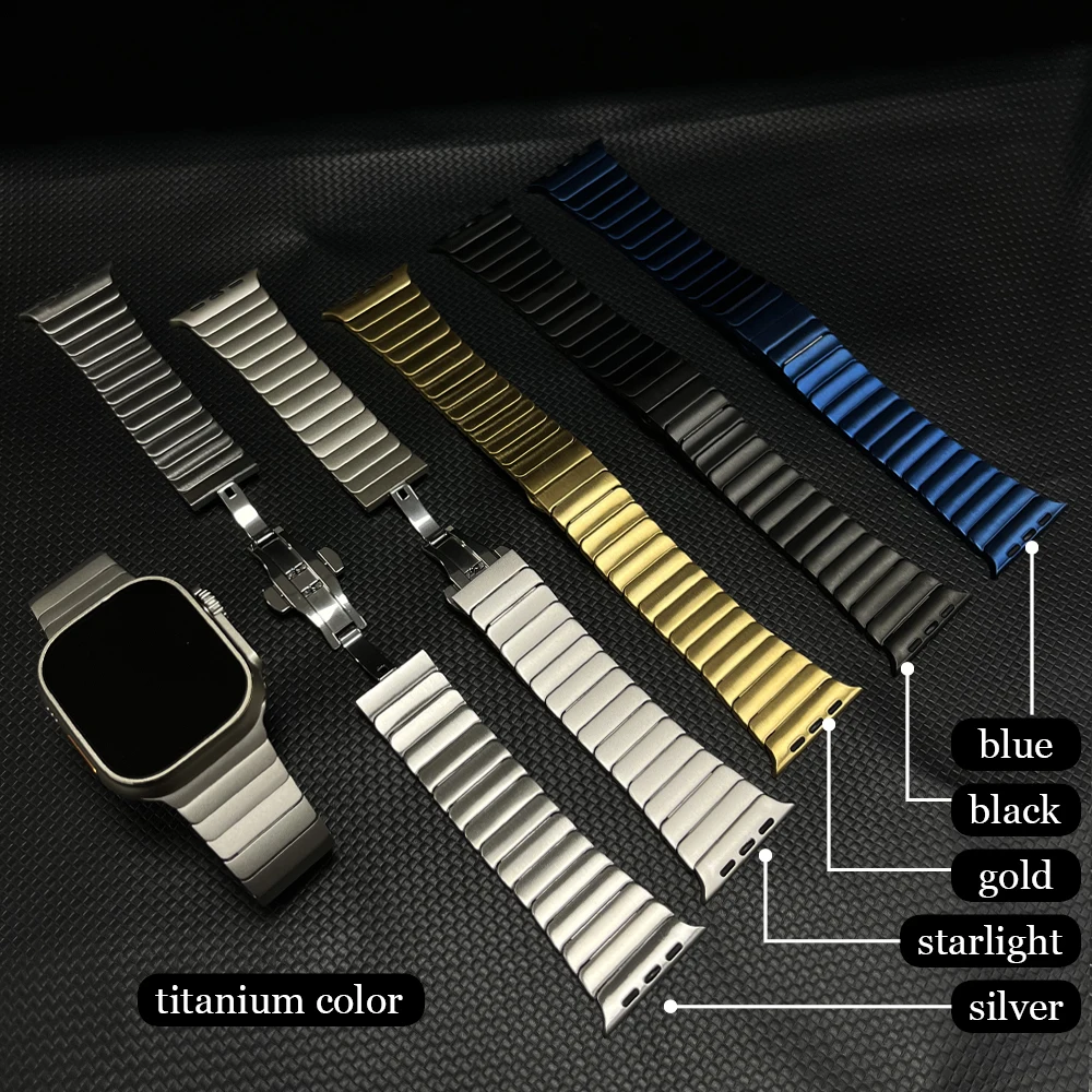 Titanium Link Bracelet for Apple Watch 8 7 41mm 45mm Ultra 49mm Luxury Stainless Steel Strap for Iwatch 6 5 4 Se 44mm 42mm 40mm