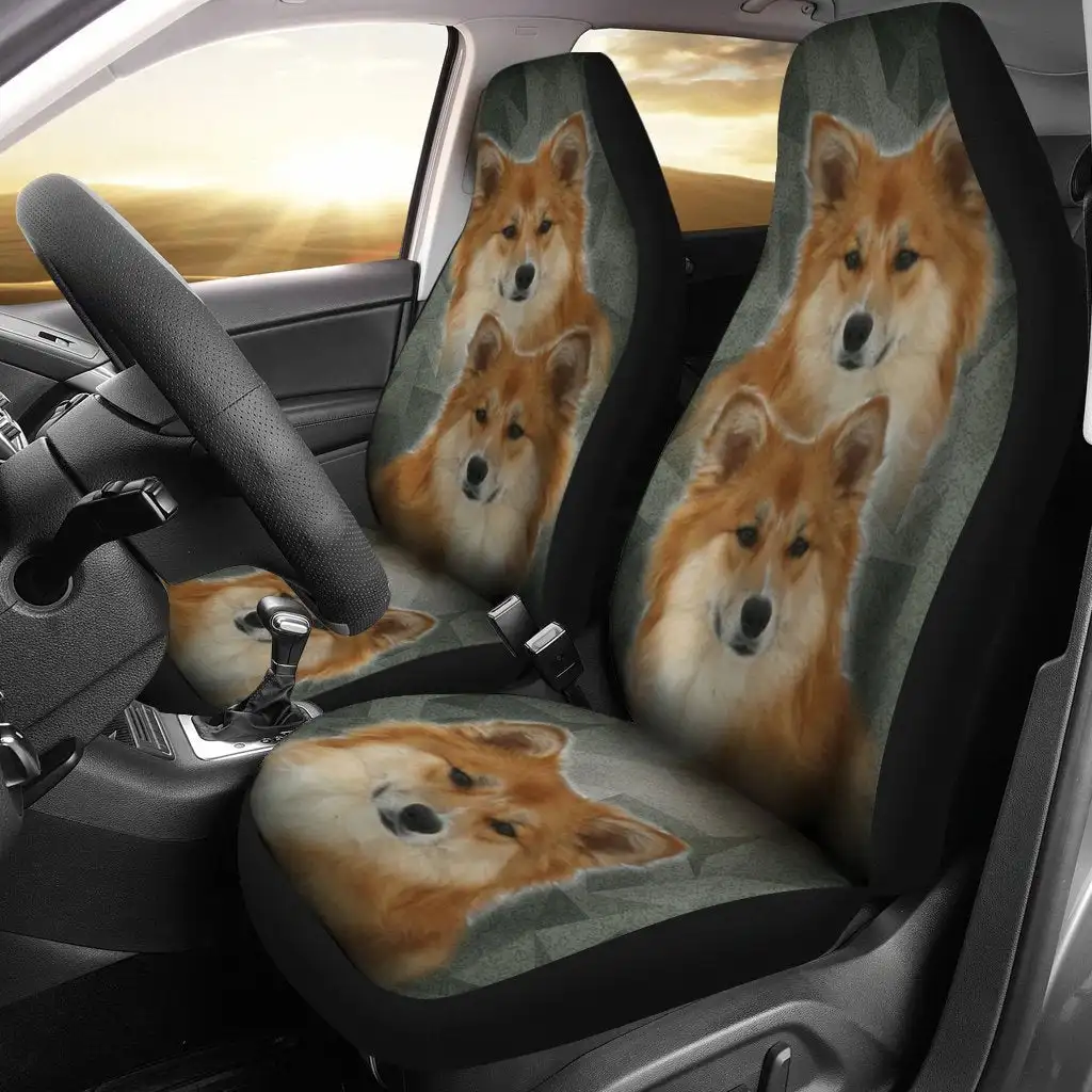Cute Icelandic Sheepdog Print Car Seat Covers Set 2 Pc, Car Accessories Seat Cover