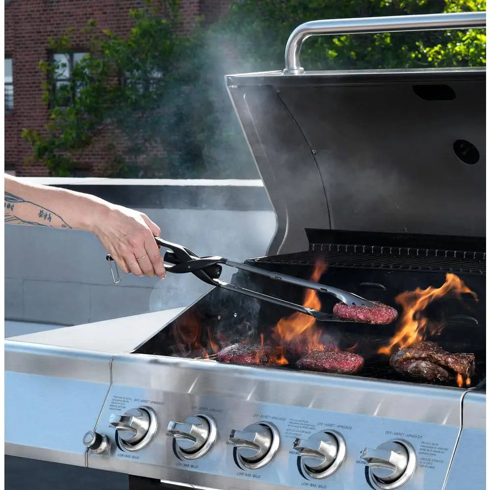 

TongLite Stainless Steel BBQ Multi-Tool - Extendable Tongs, Knife Edged Spatula, Bottle Opener, Scraper, LED Flash Light