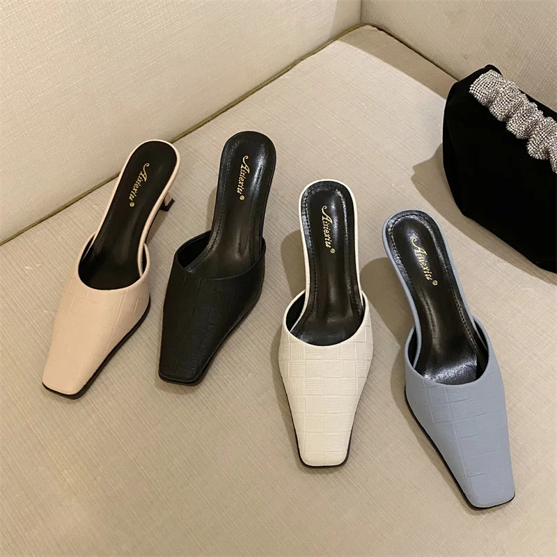 

Обувь на среднем квадратном каблуке с квадратным носком; Женские шлепанцы; Туфли без задника; Новинка 2022 года; Модные женские туфли-лодочки; ...