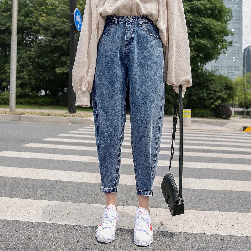 Student Casual All-match Clothing Hip Hop Streetwear Korean Harem Pants Women Jeans Loose Mid Waist Wide Leg Ankle Length Pants