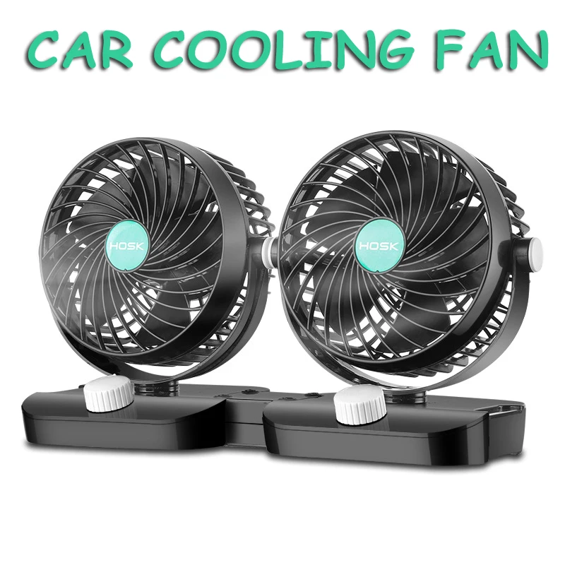 12V/24V Mini Electric Car Fan Low Noise Air Conditioner Dual Head 360 Degree Adjustable Cooling Fan Car Cooler Ventilador Summer