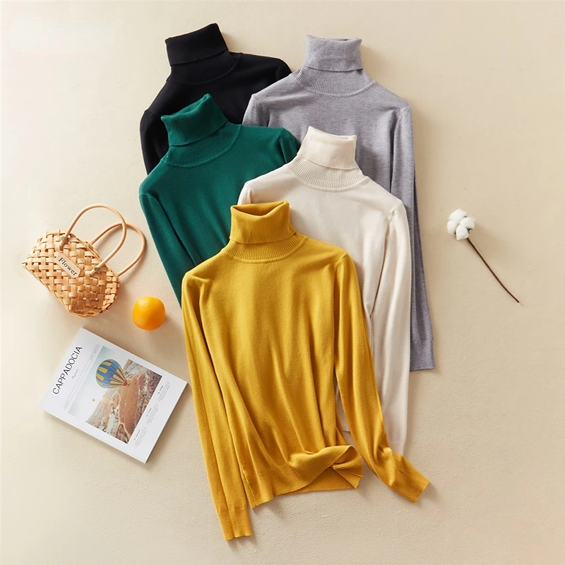 New-Coming Autumn Winter Top Solid Pull Femme Pullover Thick Knitted Women's Turtleneck Oversize Women Sweater