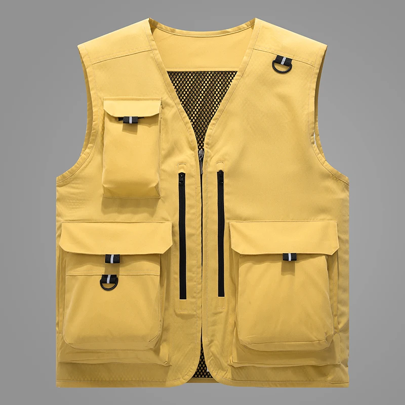 

Летняя мужская жилетка для рыбалки 2023, жилет для фотосъемки на открытом воздухе, куртка с несколькими карманами, Спортивная безрукавка с воротником-стойкой, жилет для бега