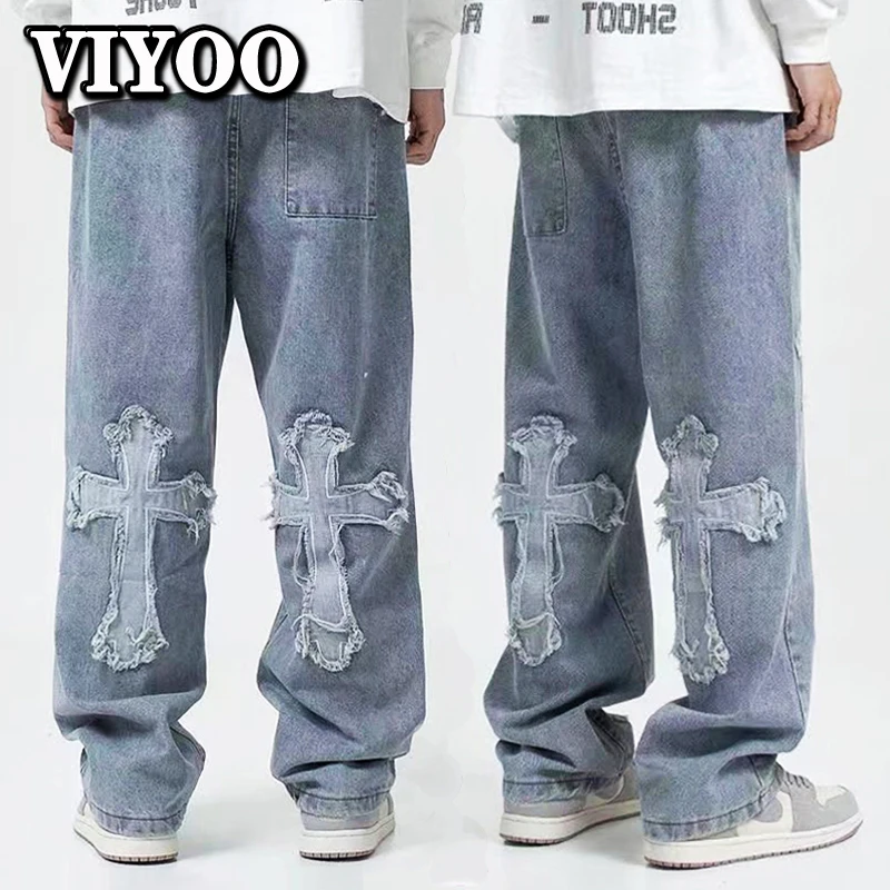 Retro Men's Y2K Clothes Baggy Wide Leg Jeans Hip Hop Fashion Clothing Women  Oversized Straight Trouser Streetwear Teachwear Man
