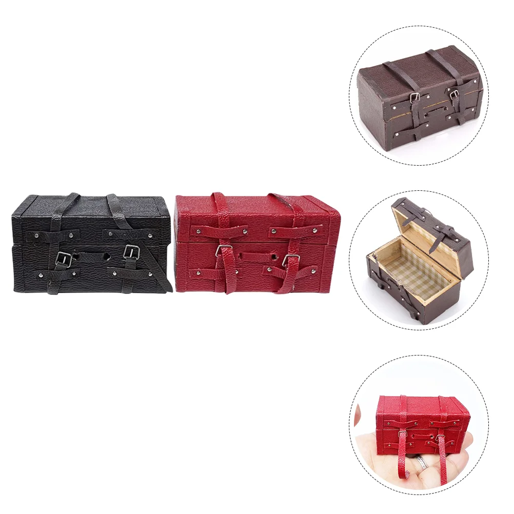 

Mini Suitcase Adorn House Accessory Luggage Playing Wooden Decor 1:12 Miniature Rolling Toy