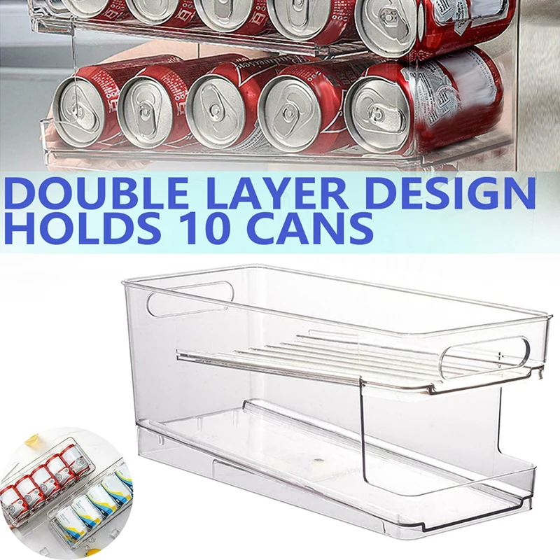 

2 Tier Rolling Refrigerator Organizer Bins Soda Can Beverage Bottle Holder Kitchen Storage Rack For Refrigerator Freezer