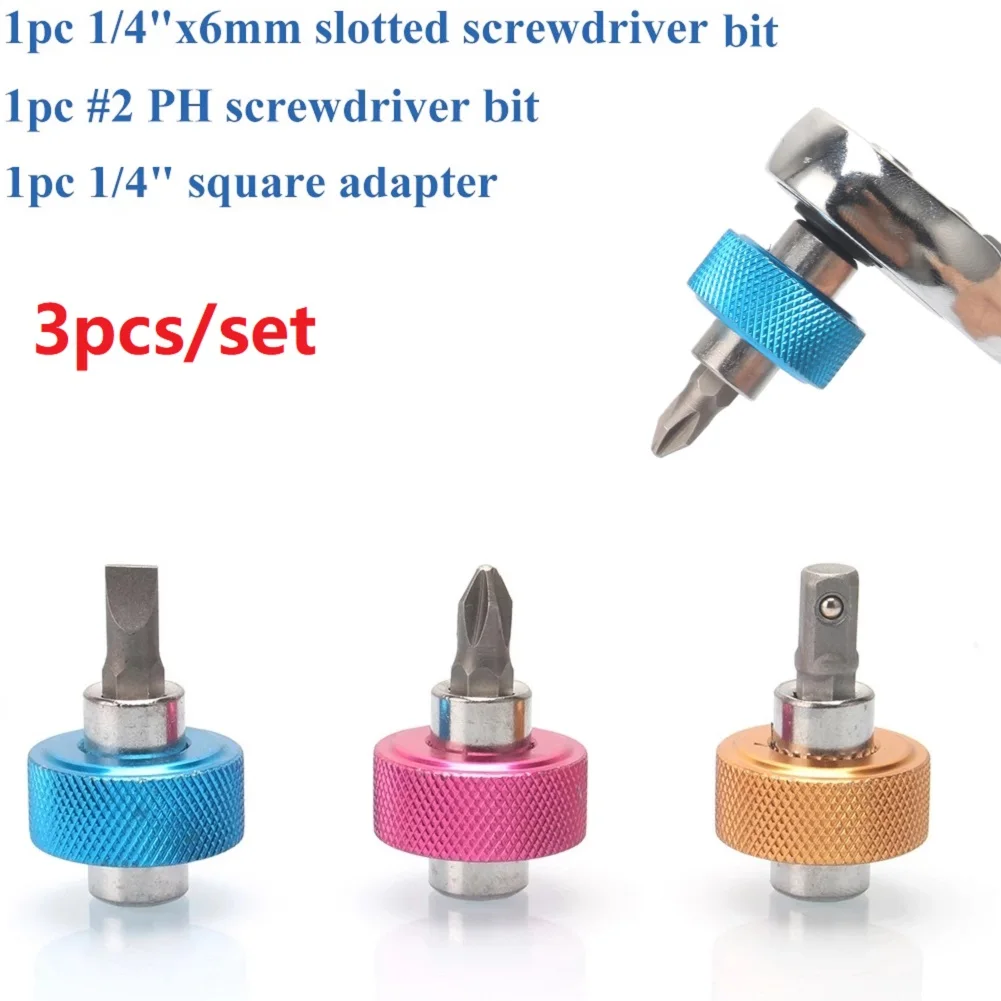 

3Pcs Screwdriver Bit Set 1/4inch Square Drive Palm Slot Cross Socket Adapter #2 PH /6mm Slotted Screwdriver Bits 50#steel