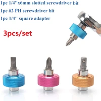 3pcs screwdriver bit set 14inch square drive palm slot cross socket adapter 2 ph 6mm slotted screwdriver bits 50steel