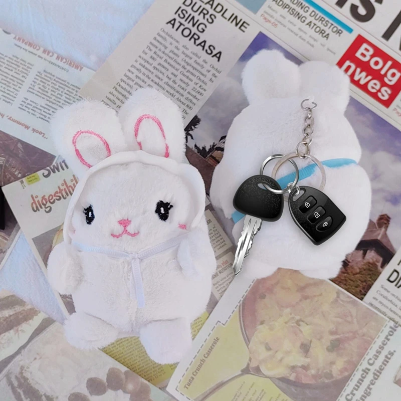 

Girls Soft 12cm Mini Bunny Shape Sweet Keychain Women Couple Rabbit Keychain On Bag Car Trinket Female Wedding Party Toy Gift