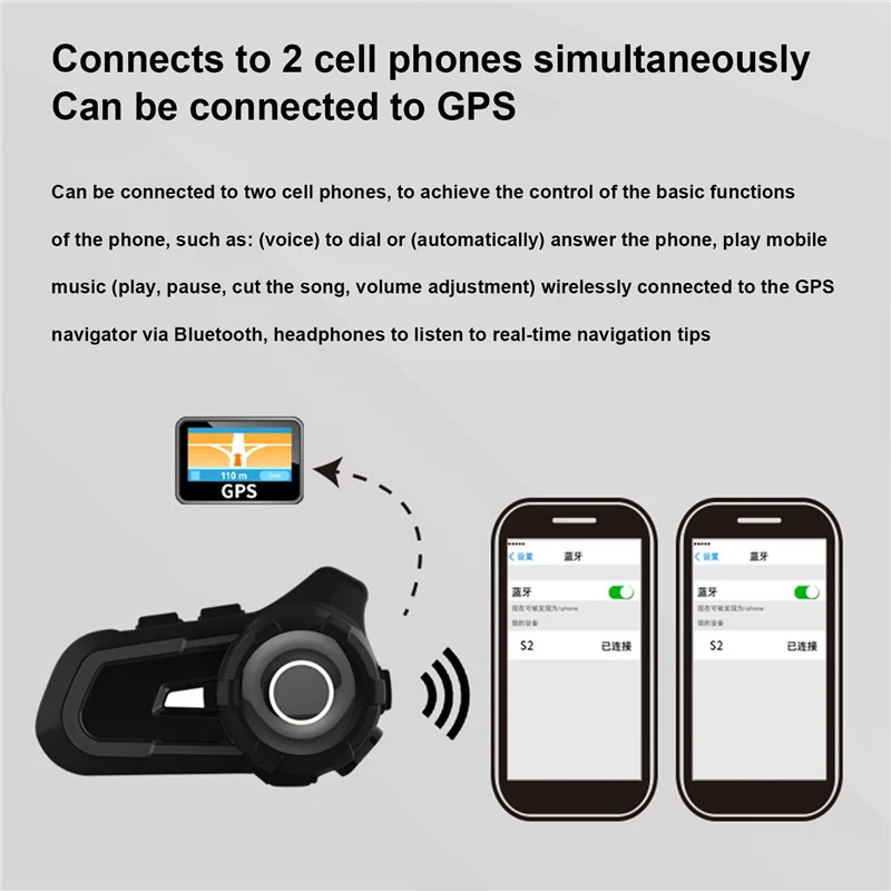 

Bluetooth-гарнитура S2 мотоциклетная с шумоподавлением и двойным Интерком