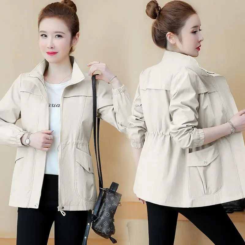 

Women Double Layer Windbreaker Autumn Casual Slim Coat Fashion Large Size 4Xl Stand-Up Collar Ladies Jacket Female Outwear E244