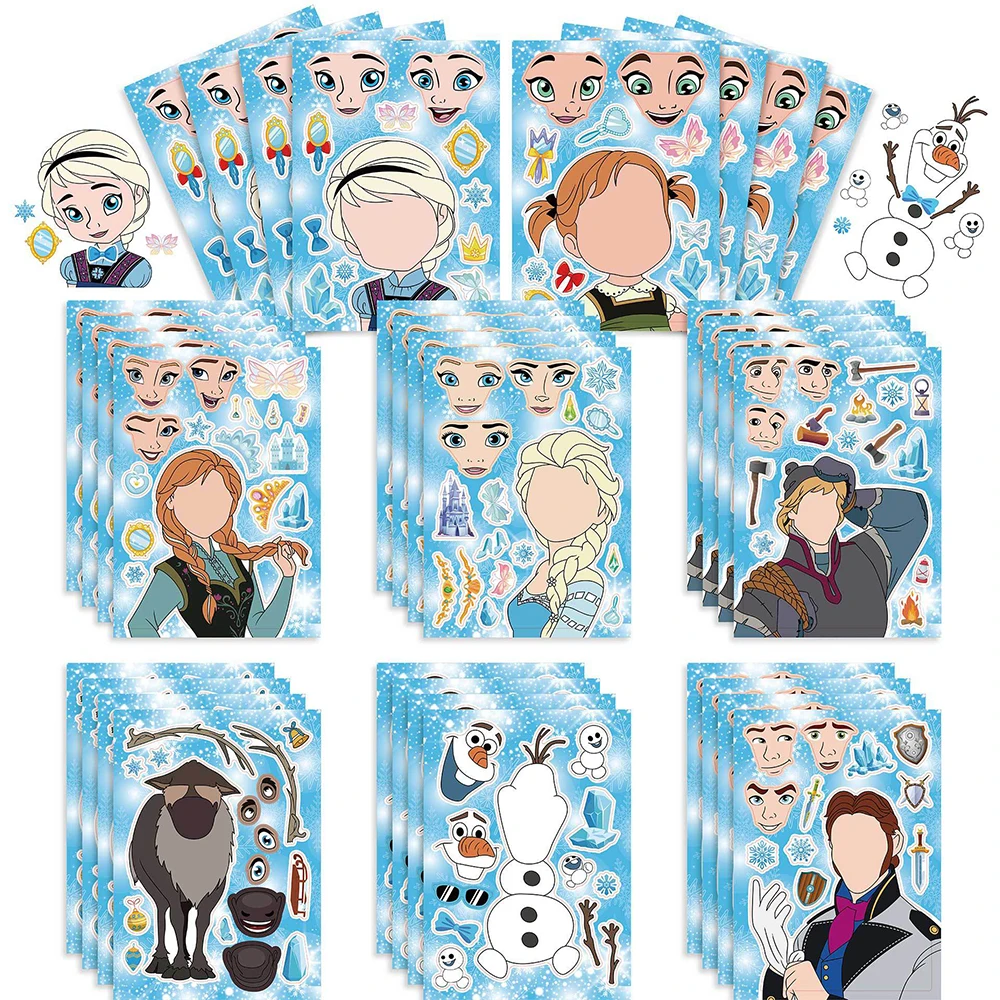 8/16Sheets Disney Frozen Puzzle Stickers Make a Face Create 