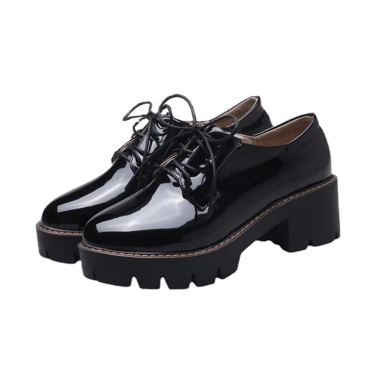 Woman Lace-up Round Toe Chunky Sandals Basketball Platform 2023 Patent Leather 12cm Large Thick